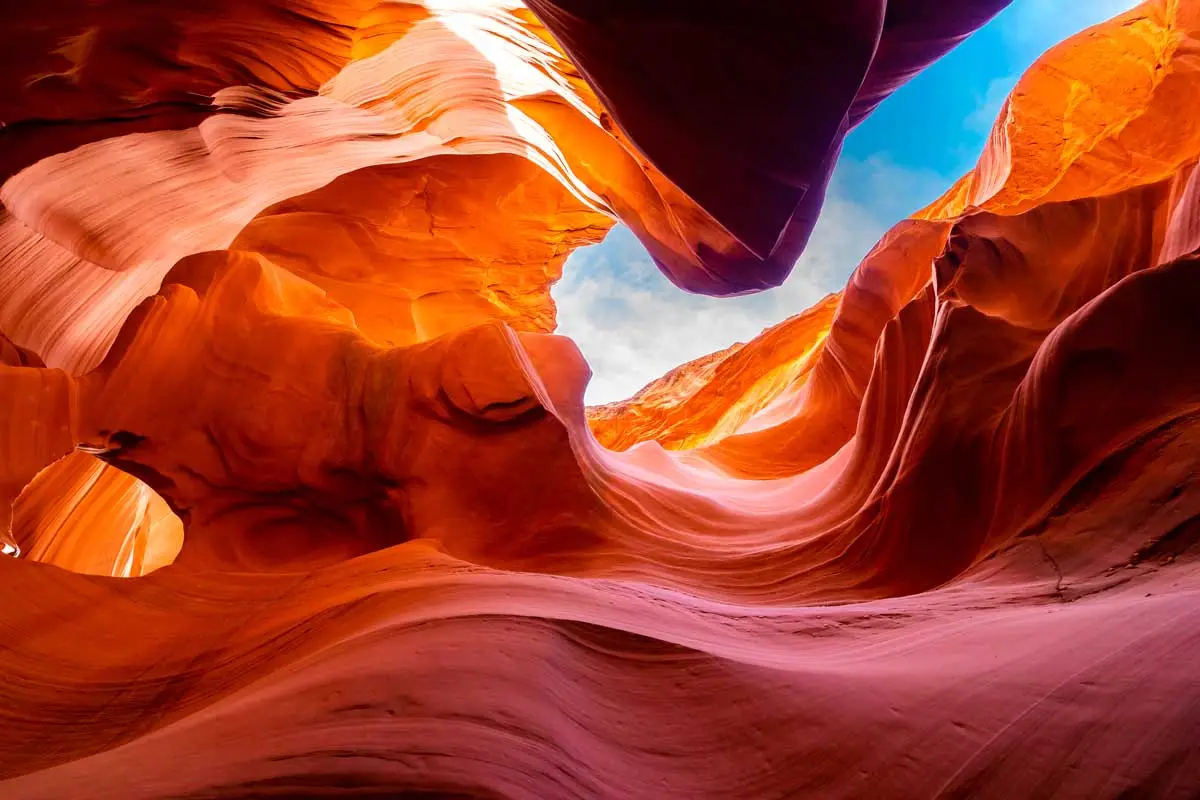 Upper Antelope Canyon light beams and smooth sandstone walls